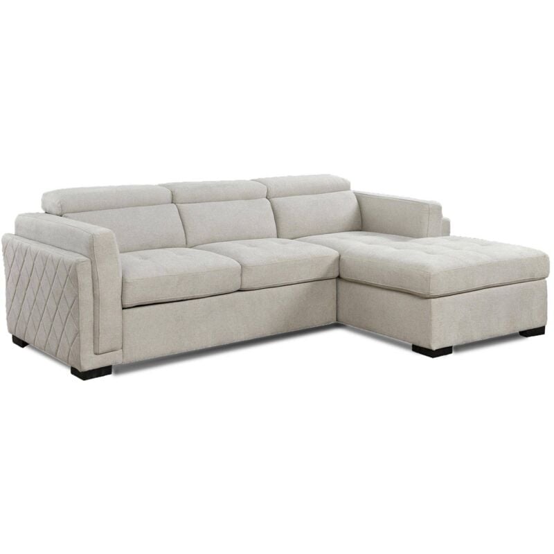 Mobilier Deco - nolane - Canapé d'angle convertible en tissu beige - Angle droit
