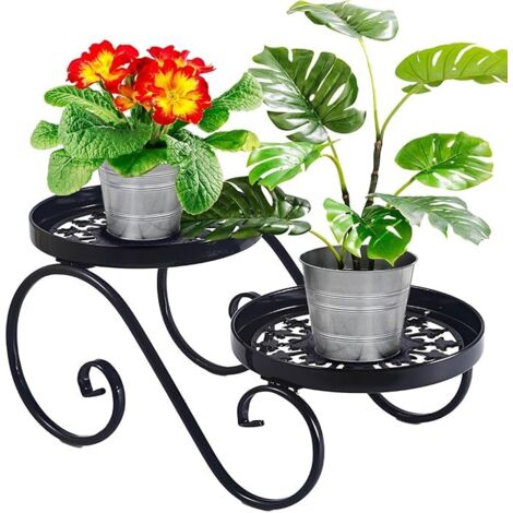 NOLUXA 2 Niveaux Noir Support Plantes Interieur, Métal Porte Plante, Supports de Pots de Fleurs pour Plusieurs Plantes,