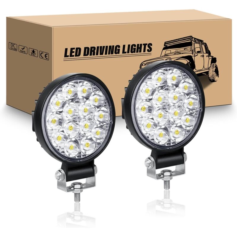 NOLUXA 2 Pcs Rond Phare de Travail led, 3.2 pouces 42W mini Projecteur lumière 12V 24V lampe de travail led 6000K Spot feux antibrouillard