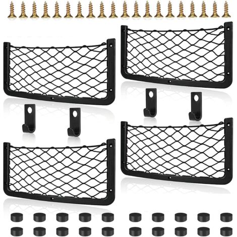NOLUXA 4 pièces Filet Rangement pour Voiture, avec Crochet, Élastique Filet de Rangement de Coffre, 36  18cm, pour Auto, Camping-Cars