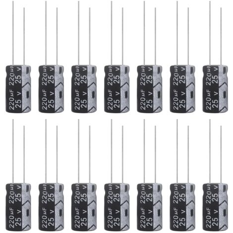NOLUXA Condensateur 220uF 25V Condensateurs Électrolytiques Aluminium  6x12MM Electrolytic Capacitor 220 uF MFD 105°C (Paquet de 15 Pièces)