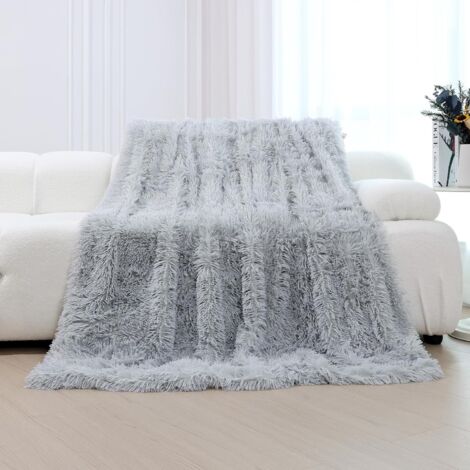 NOLUXA Couverture 200x230 cm, Plaid Polaire Super Douce et Duveteux, Fausse Fourrure Haute Qualité, Chaude et Confortable, Gris Argenté