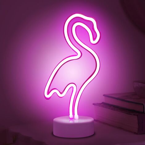 NOLUXA enseigne lumineuse LED néon déco de chambre veilleuses éclairage intérieur à piles et alimenté par USB Lampes pour Bar(Rose Flamant)