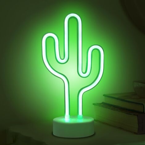 NOLUXA enseigne lumineuse LED néon déco de chambre veilleuses éclairage intérieur à piles et alimenté par USB Lampes(Cactus Vert)