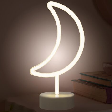 NOLUXA enseigne lumineuse LED néon déco de chambre veilleuses éclairage intérieur à piles et alimenté par USB Lampes(Lune Blanc Chaud)