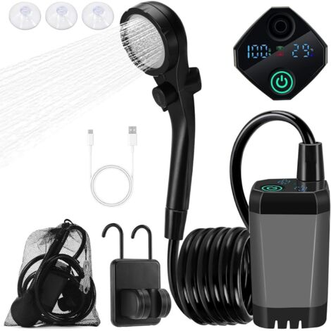 NOLUXA Kit Douche de Camping, 6000mAh Pompe de Douche Électrique Rechargeable, Douche Portable avec Affichage Numérique Intelligent
