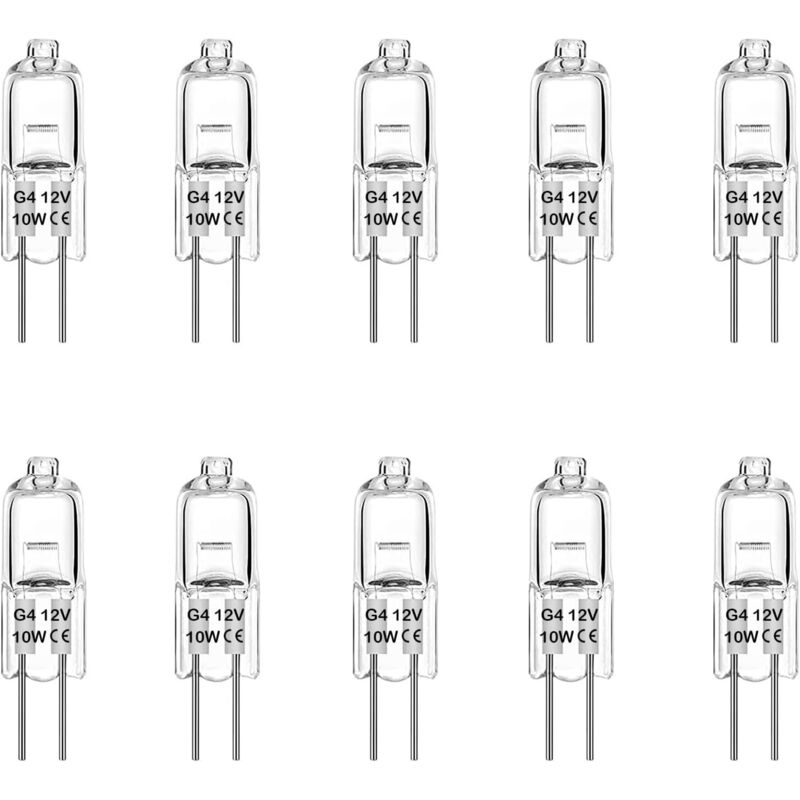 NOLUXA Lot de 10 Ampoule Halogène G4 10W 12V Lampe de Base à Broche Halogène , Blanc Chaud 3000K [Classe énergétique G]