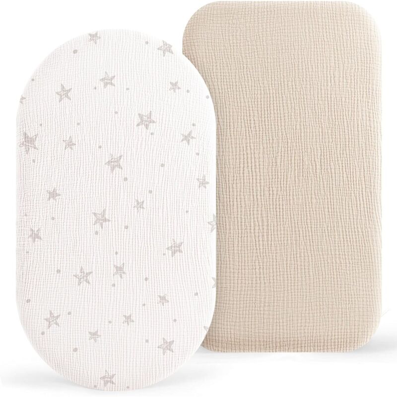 NOLUXA Lot de 2 Draps Housses pour Enfants, Mousseline Drap Housses pour Poussette Drap Housse pour Lit de Voyage Draps D'appoint 8241cm