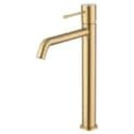 NOLUXA Robinet monocommande pour lavabo haut en laiton avec finition PVD or brillant, cartouche Ø26 mm, avec set de 2 3/8 flexibles