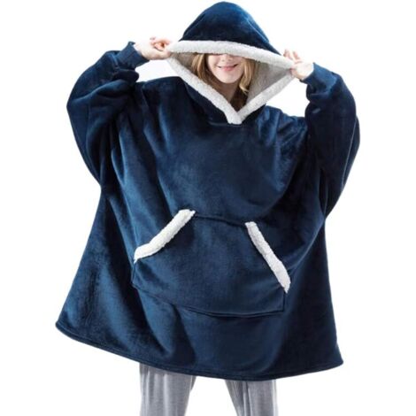 NOLUXA Sweat à Capuche Couverture Pull Capuchon Sherpa Peluche à Manches TV Plaid Couvertures Adulte Femme Homme Unisexe(Bleu)