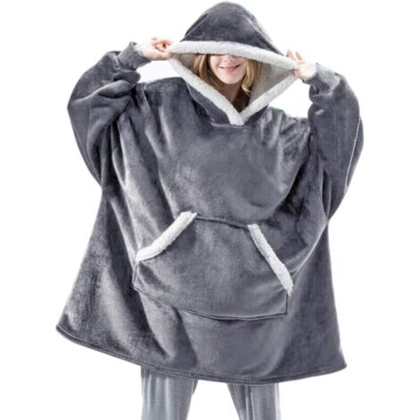 NOLUXA Sweat à Capuche Couverture Pull Capuchon Sherpa Peluche à Manches TV Plaid Couvertures Adulte Femme Homme Unisexe(Gris)