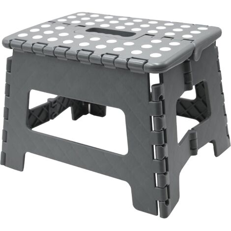 NOLUXA Tabouret Pliant Antidérapant – Marchepied Léger Cuisine, Salle de Bain, Jardin – Plastique - Supporte 150 kg - avec Poignée - Gris