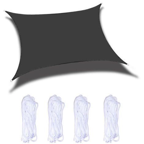NOLUXA Voile d'ombrage rectangulaire - noir - 4x6 M - 95% Anti-UV - Kit de fixation inclus - Rectangulaire Imperméable à l'eau PES