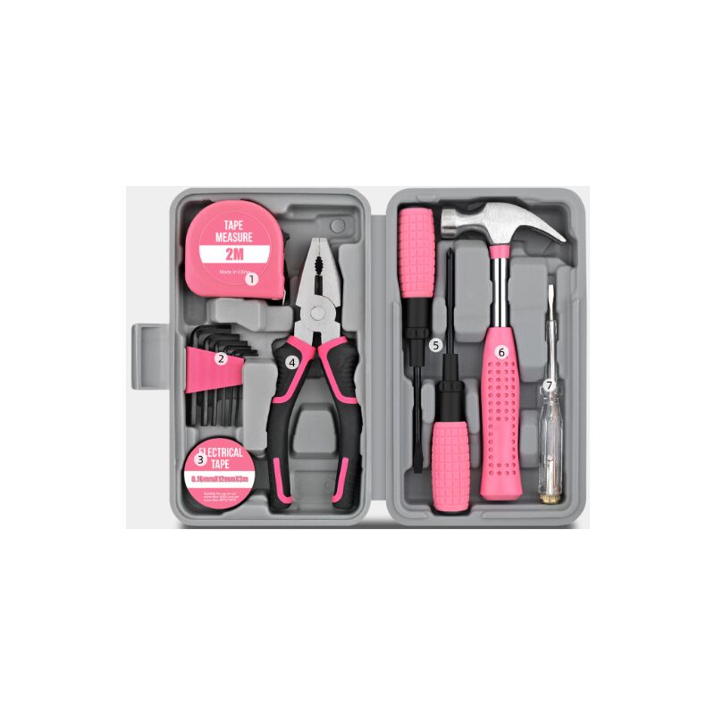 Vuszr - Pince à outils multifonctionnelle pour matériel ménager, ruban à mesurer, boîte à outils manuelle, ensemble de 13 pièces rose [pince version