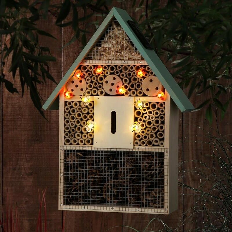 Solar Light Wooden Insect Bug Butterfly House Hotel Home Wall Mount Hanging - Noma