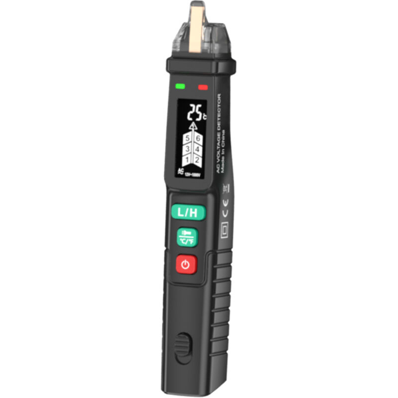 Non-contact AC Voltage Tester FY18D, Dual Range 12V-1000V/48V-1000V, Live/Neutral Wire Detection, Ambient Temperature Measurement, with LCD Display