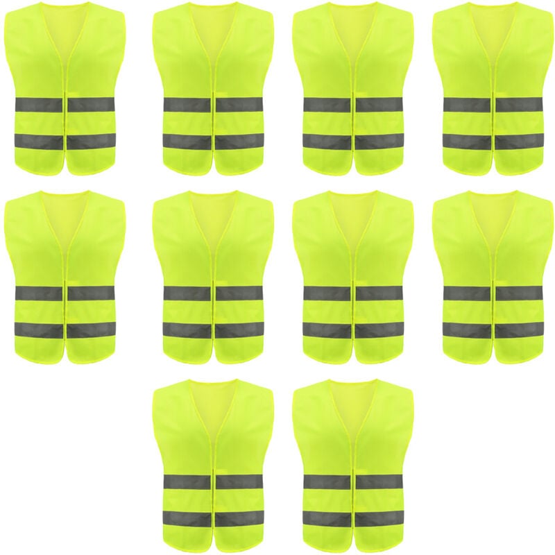 Einemgeld - Lot de 10 gilets de sécurité haute visibilité pour travaux de circulation, course à pied, arpenteur et garde de sécurité – Gilet de