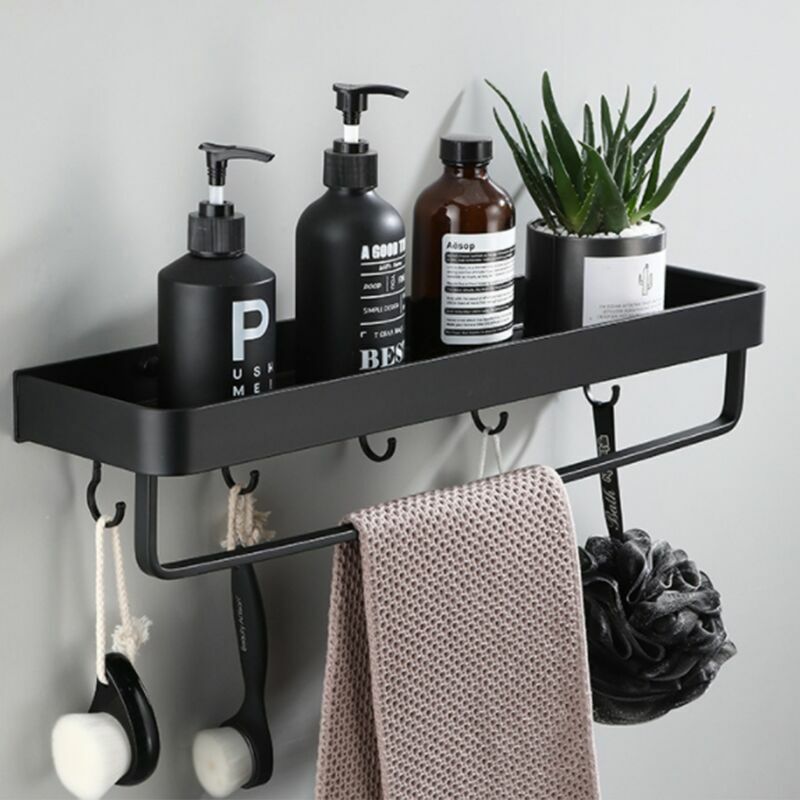 Non-porous wall-mounted bathroom shelf bathroom towel rack sink towel rack (40CM with rod and hook)