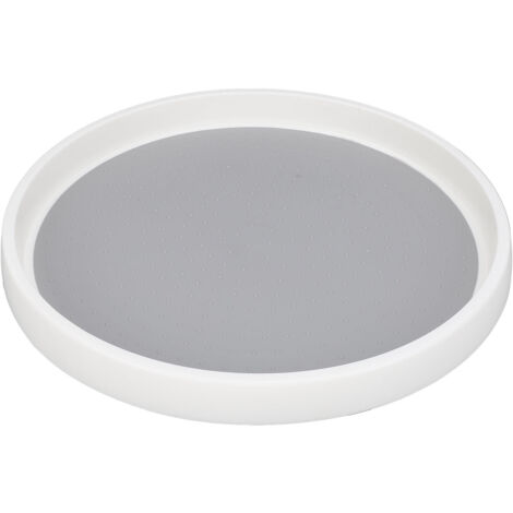 Non Skid Turntable Rotating Cabinet Condiments Storage Organizer Rack Round Multi Functional Dia 30cm L White and Gray