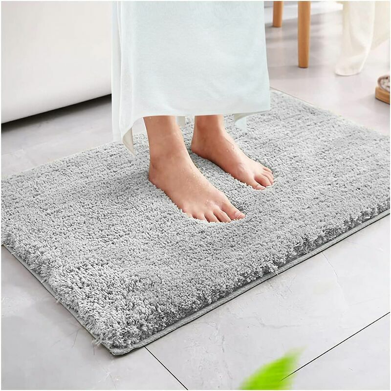 Non-slip absorbent bath mat, plush bedroom carpet, machine washable, light gray, 4060cm
