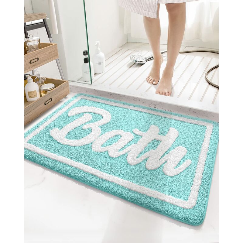 Non Slip Bath Mat, Fluffy Microfiber Bath Mat, Water Absorbing Shower Mat, Machine Washable 40x60cm - Turquoise