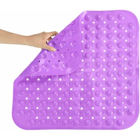 Non-Slip Bath Mat, Mildew Proof PVC Square Bath Mat Foot Massage Mat 48 x 48cm (Purple)