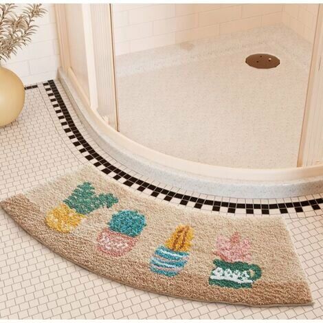 WENH Non-slip Corner Bath Mat Absorbent Fluffy Soft Comfortable Washable Quadrant Round Shower Mat, Fan-shaped Bath Mat Bedroom Door Foot Mat Bathroom Anti-Slip Mat