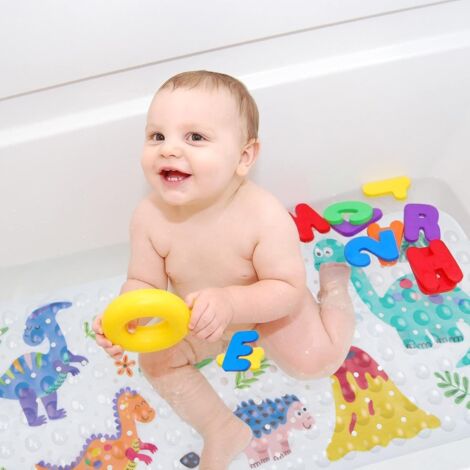 Non Slip Kids Bath Mat, Baby Bath Mat, Kids Bath Mat for Bathtub, Children Bath Mat with Bathroom Tub Suction Cup, Dinosaur Pattern