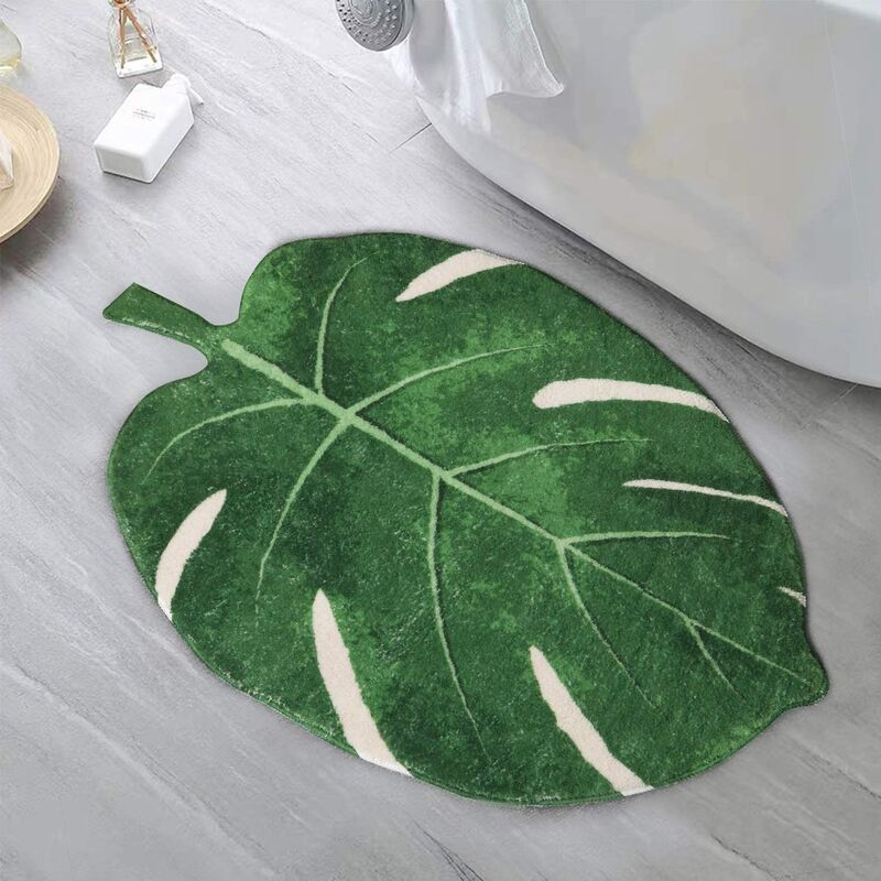 Non-Slip Leaf Bath Mat Green 60 x 90 cm