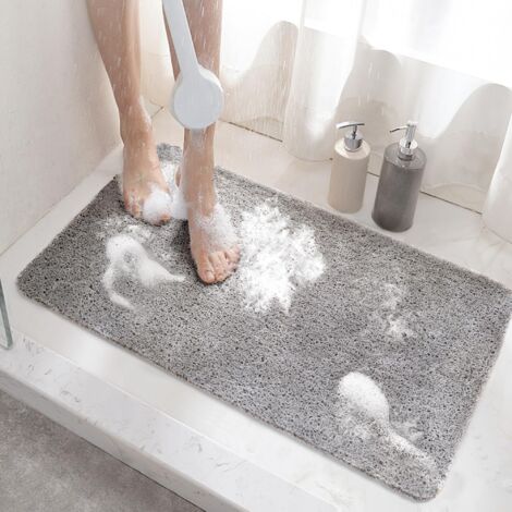 Non-Slip Shower Mat, 60x40cm Non-Slip Bath Mat with Drain, Soft PVC Loofah Bath Mat for Bathroom, Quick Drying, Grey
