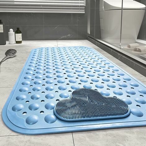 Non-Slip Shower Mat 70 x 40cm Massage Bath Mat, Bath Mat with Drainage Holes and Suction Cups - Blue