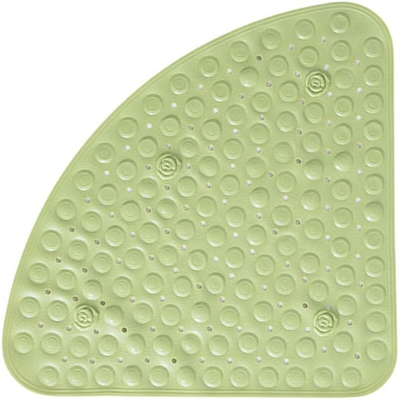 Non-slip shower mat for bathtub, 55x 55 cm, triangle pattern, with drain hole for shower or bathtub, PVC, non-slip bath mat (green)