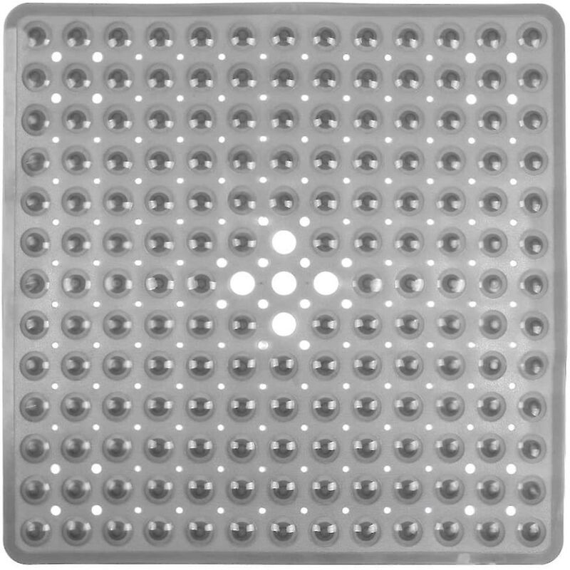 Pvc non-slip square bath mat with high-grip suction cups, antibacterial, mildew resistant (53 x 53 cm, light gray)