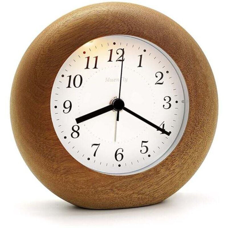 Image of Non-ticking analog alarm clock, wooden alarm&hellip;