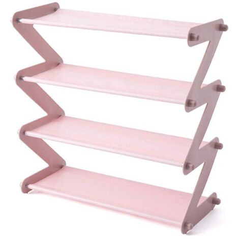 Non Tissé Acier Inoxydable Pliable Chaussure Rack, Tablettes Organisateur de Stockage, Multi Couche Assemblé Support, Salle à Manger Chambre D'Entrée Étagère Rangement - Rose