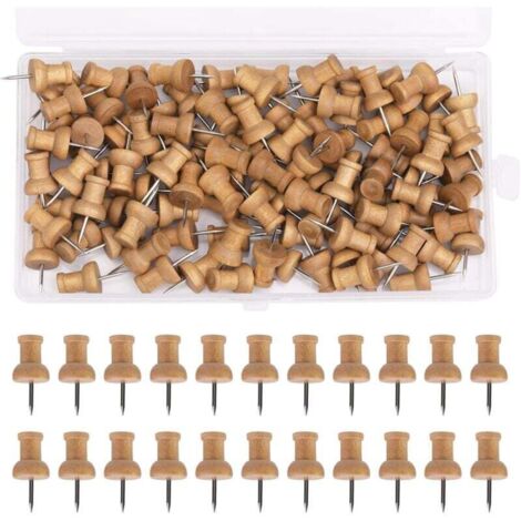 [NON UTILIZZATO] 100 puntine da disegno in legno, puntine decorative, puntine da disegno per mappe, bacheche in sughero, mappe da scrivania sospese con scatola portaoggetti