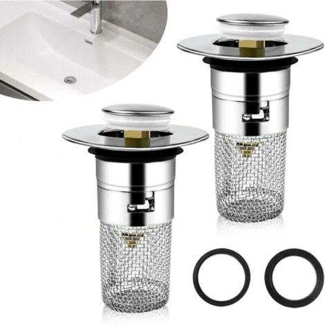 [NON UTILIZZATO] 2pcs Bonde de lavabo, Bonde Lavabo avec Filtre Amovible 33-40mm, Bouchon Lavabo Salle de Bain Universel Pop Up, Filtre De Drainage De Sol en Acier Inoxydable pour Bain, Cuisine