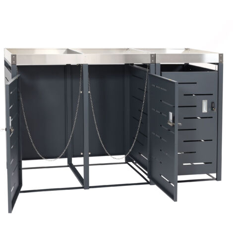 [NON UTILIZZATO] 3x copribidoni box spazzatura rifiuti HHG-044b 62x175x110cm acciaio zincato