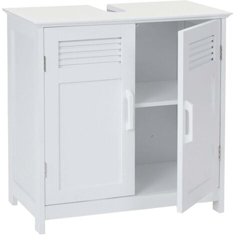 [NON UTILIZZATO] Arredo bagno serie HHG-146 legno bambu e MDF mobile sottolavabo bianco