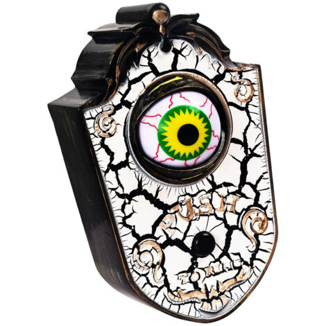 [NON UTILIZZATO] Campanello di Halloween, occhi luminosi con suoni spettrali, decorazione per porta di Halloween, accessorio per feste inquietante, bianco con grinze