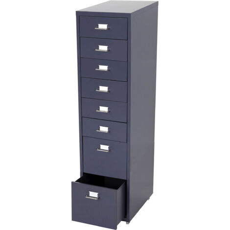 HHG [NON UTILIZZATO] Cassettiera classificatore ufficio mobile Boston T851 con ruote 8 cassetti 110x28x41cm antracite