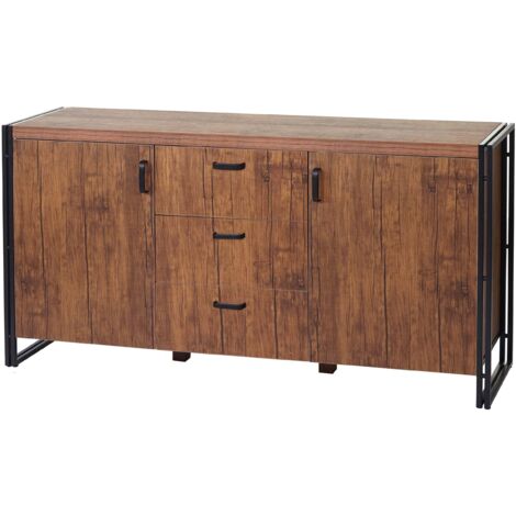 [NON UTILIZZATO] Cassettiera credenza design HHG-040 40x160x80cm metallo MDF colore rovere