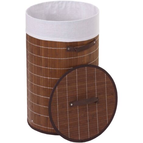 [NON UTILIZZATO] Cesta borsa portabiancheria bagno elegante HHG-116 legno bambù 50l, marrone