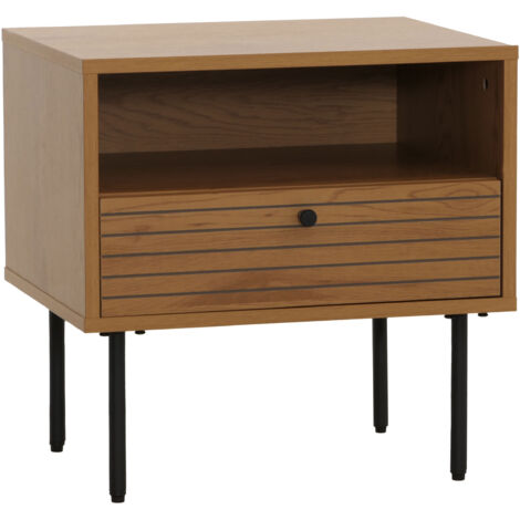 [NON UTILIZZATO] Comodino HHG-307, con cassetto, stile scandinavo metallo legno melamina MVG 50x40x50cm, naturale