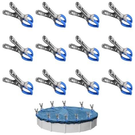[NON UTILIZZATO] Confezione da 12 clip in metallo per copertura piscina, clip per copertura piscina con pellicola protettiva, clip per teloni, clip per piscina fuori terra, clip per piscina resistenti