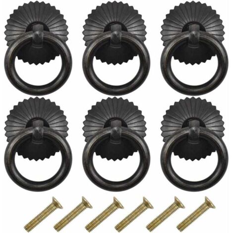 [NON UTILIZZATO] Confezione da 6 maniglie per mobili vintage, pomelli per cassetti, mobili, armadi, cassettiere, porte con viti, nero