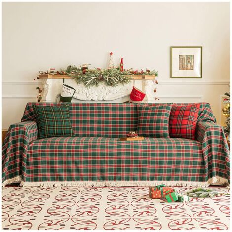 [NON UTILIZZATO] Copriletto natalizio, copridivano, coperta con nappe in ciniglia, copridivano, copridivano natalizio, decorazioni natalizie protettive (rosso, verde, 180 x 230 cm)
