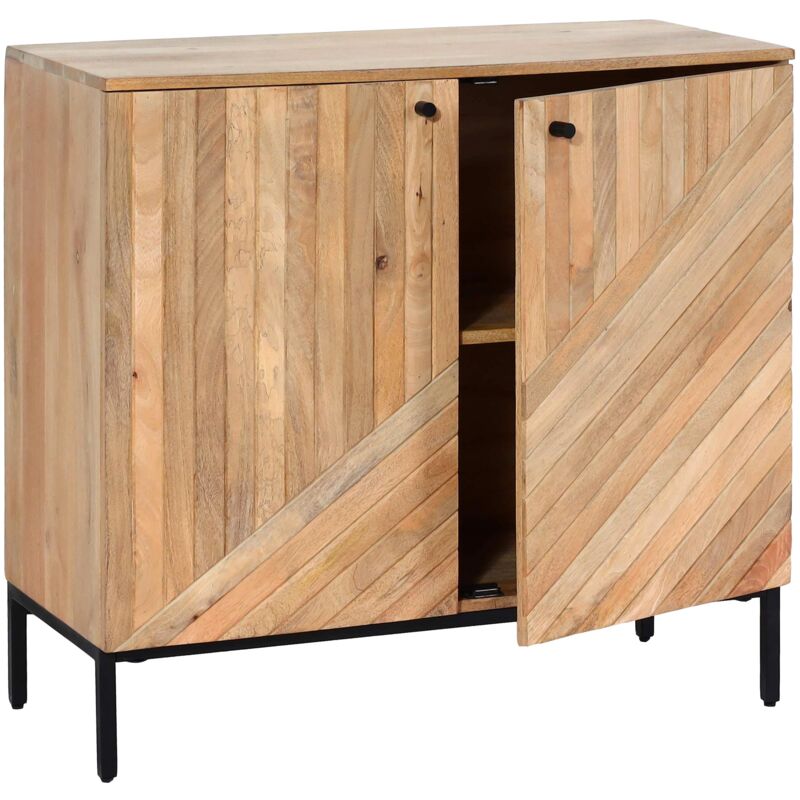 Non utilizzato] Credenza armadietto mobile HHG 180 metallo legno di mango 86x90x43cm colore naturale - brown