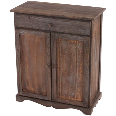 HHG [NON UTILIZZATO] Credenza cassettiera shabby vintage legno paulonia cassetto sportelli 33x66x78cm marrone