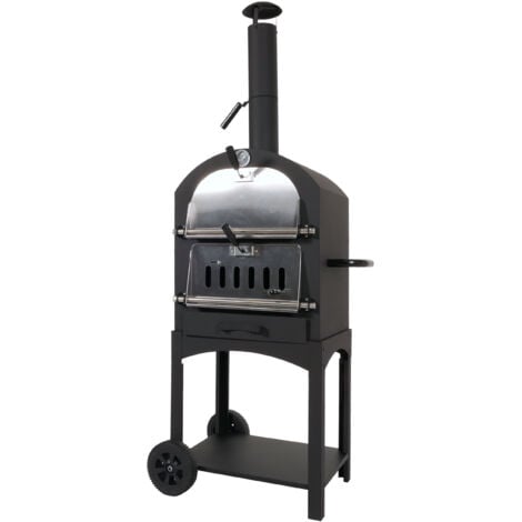 [NON UTILIZZATO] Forno per pizza da giardino doppia griglia pietra refrattaria con ruote HHG-851 166x70x48cm acciaio nero